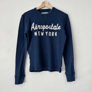 Vintage Aeropostale New York Thermal Shirt, Blue Y2K Waffle Knit, Size Small